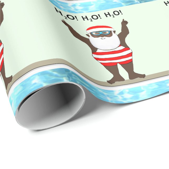 Papel de embrulho de Natal do Papai Noel nadando (Ponta do rolo)