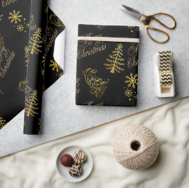 Papel de embrulho de Natal dourado comemorativo