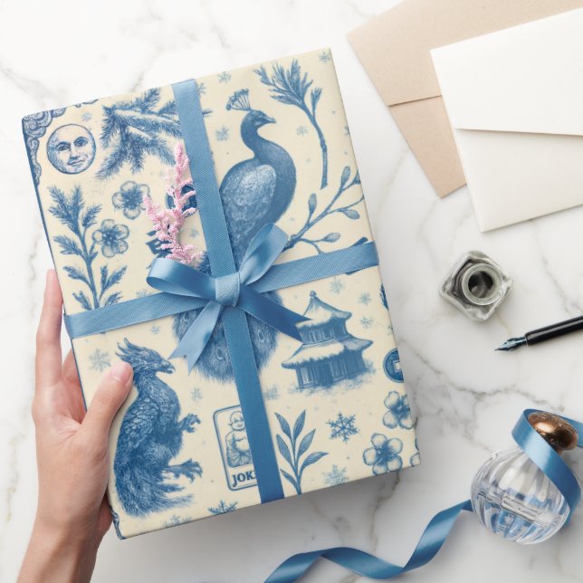 Papel de embrulho de Natal e Inverno com Mahjong T (Presentear)