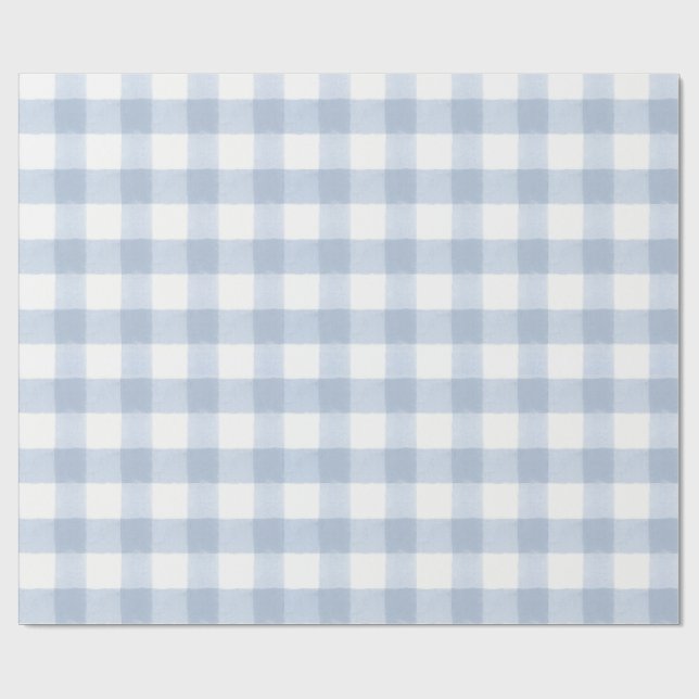 Papel de embrulho de Natal em gingham azul grande (Aberto)