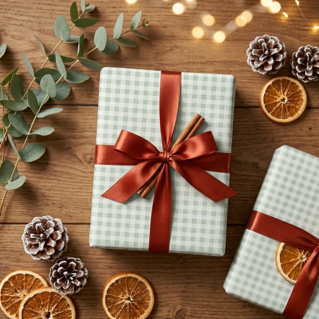 Papel de embrulho de Natal em xadrez verde-sálvia  (Criador carregado)