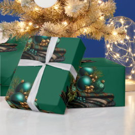 Papel de embrulho de Natal enfeite de bolha verde