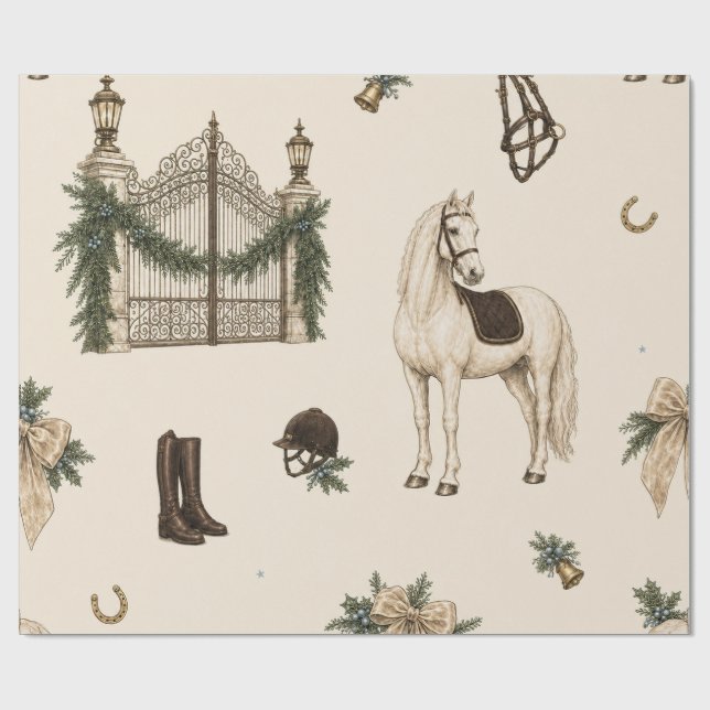 Papel de embrulho de Natal Equestre Marfim (Aberto)