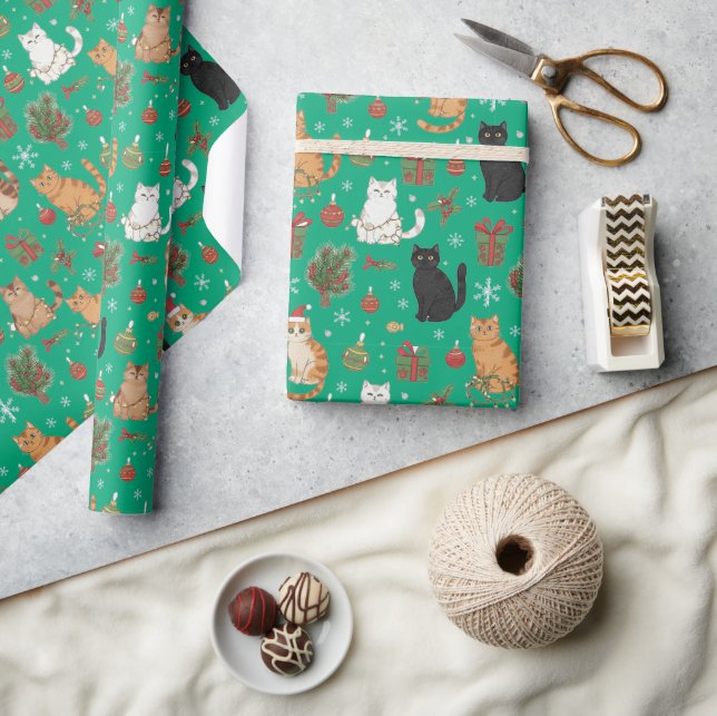 Papel de embrulho de Natal Felinos Festivos (Artesanato)