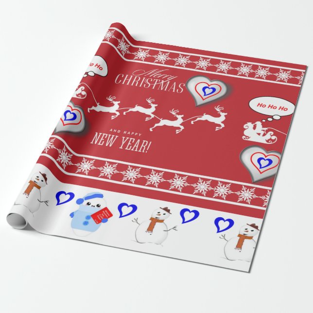 Papel de embrulho de Natal Feliz Natal Ano Novo Fe (Desenrolado)