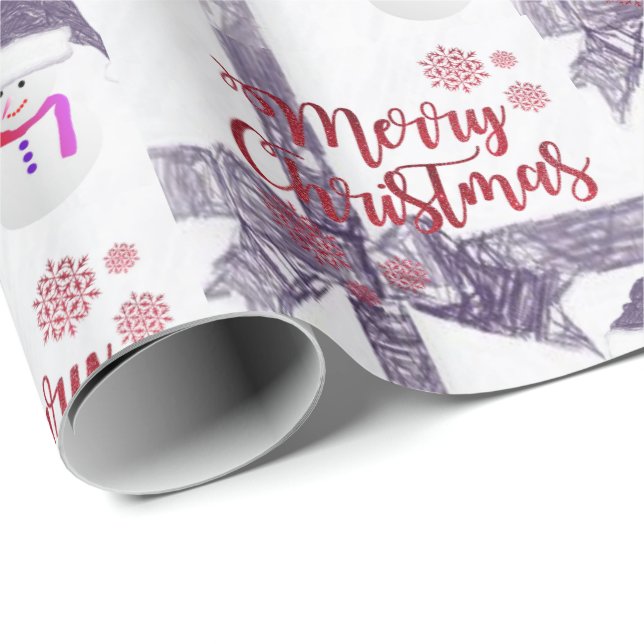 Papel de embrulho de Natal Feliz Natal Boneco de n (Ponta do rolo)