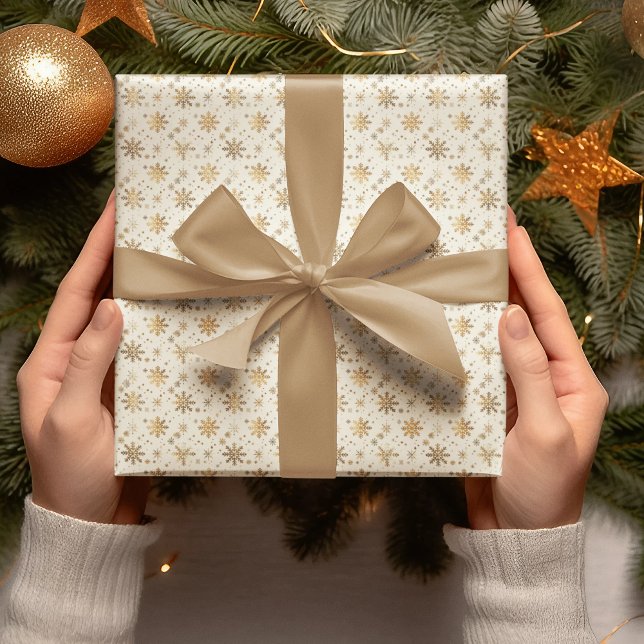 Papel de embrulho de Natal Floco de Neve Dourado (Criador carregado)