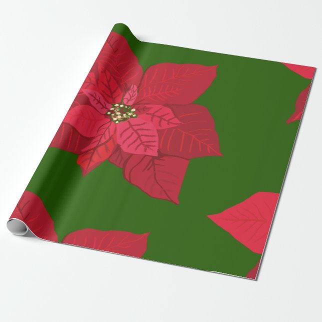 Papel de embrulho de Natal flores vermelhas (Desenrolado)