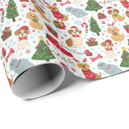 Papel de embrulho de Natal fofo com cachorros de f