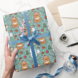 Papel de embrulho de Natal fofo com gatos
