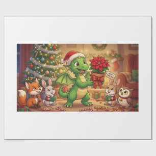 Papel de embrulho de Natal fofo do dragão verde do