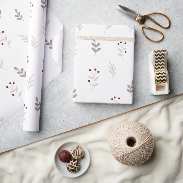 Papel de Embrulho de Natal Folha e Baga Elegante (Artesanato)