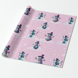 Papel de embrulho de Natal Gótico Pink Snowmen