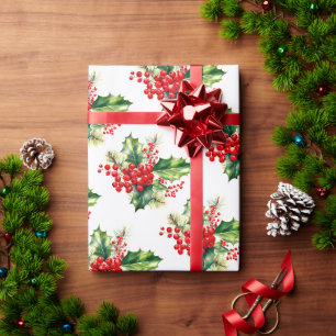 Papel de embrulho de Natal Holly e Berries