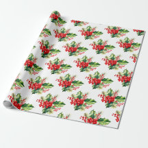 Papel de embrulho de Natal Holly e Berries