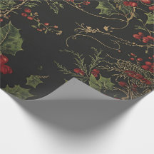 Papel de embrulho de Natal Holly Gótico | Floral d