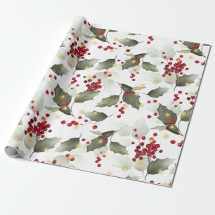 Papel de embrulho de Natal Holly Light Garland