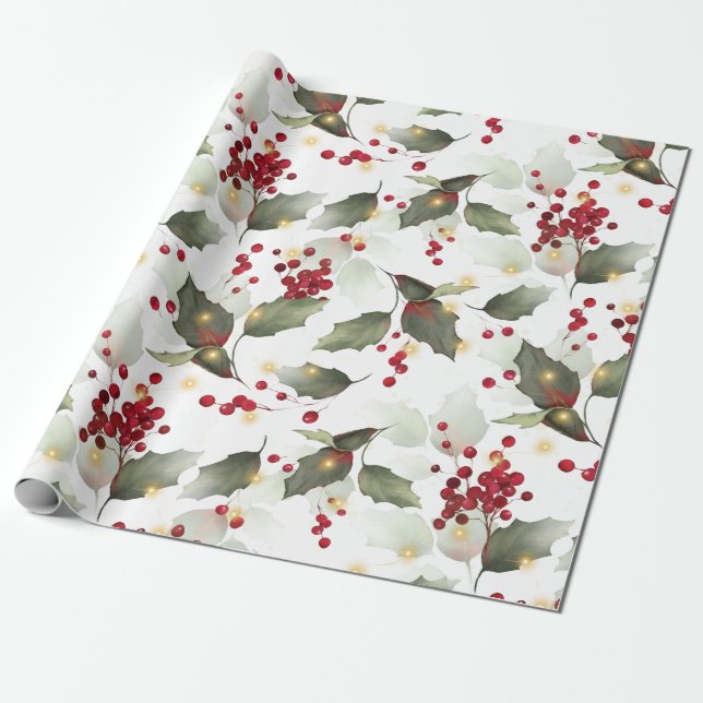 Papel de embrulho de Natal Holly Light Garland (Desenrolado)