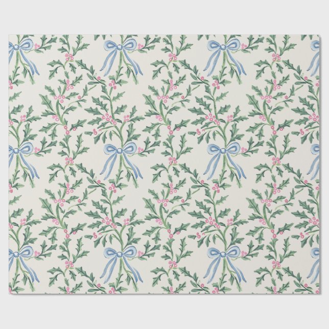 Papel de embrulho de Natal Holly Vine e Laço Azul  (Aberto)