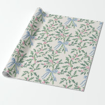Papel de embrulho de Natal Holly Vine e Laço Azul