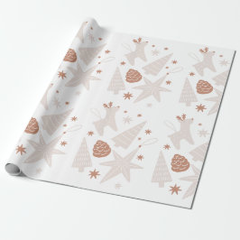 Papel de embrulho de Natal ilustrado marrom branco