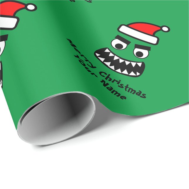 Papel de embrulho de Natal infantil de monstro ver (Ponta do rolo)