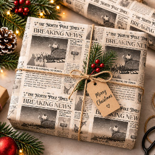 Papel de embrulho de Natal, jornal envelhecido vin