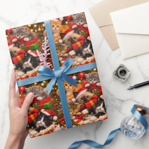 Papel de embrulho de Natal Kitten Festivo