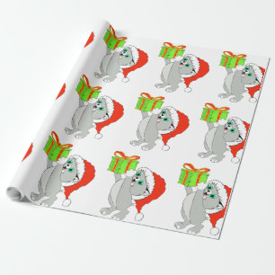Papel de embrulho de Natal Kitty com um presente