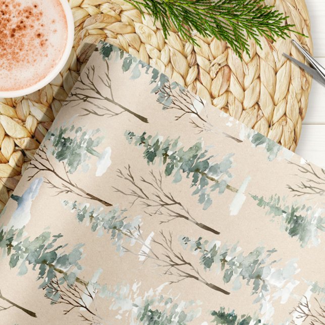 Papel de embrulho de Natal Kraft Floresta em Aquar (Criador carregado)
