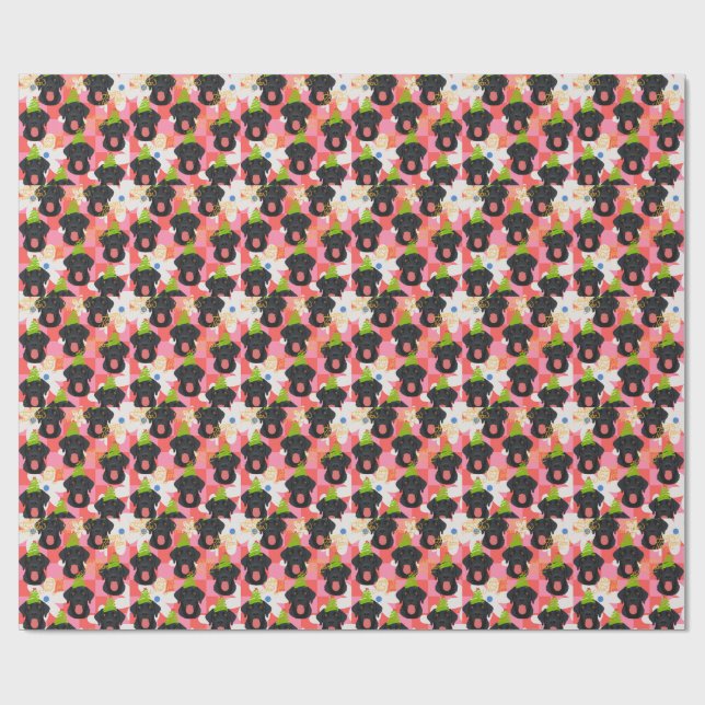 Papel de embrulho de natal labrador preto (Aberto)