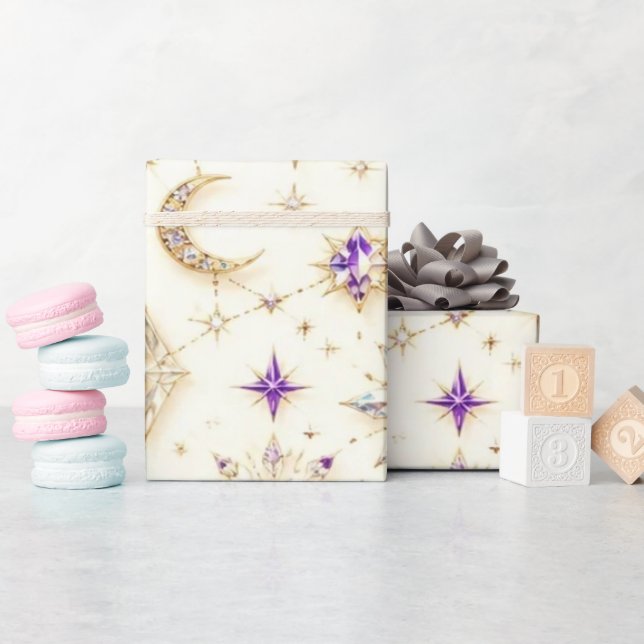 Papel de embrulho de Natal Lilás Celestial Âmbar (Chá de bebê)