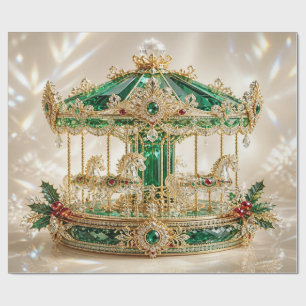 Papel de embrulho de Natal Luxo Carousel Esmeralda