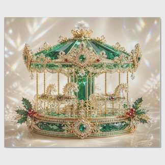 Papel de embrulho de Natal Luxo Carousel Esmeralda