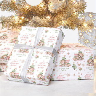 Papel de embrulho de Natal Menina Nome Urso Rosa