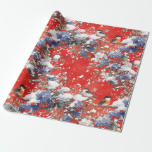 Papel de embrulho de Natal Neve e Pássaros Nostálg