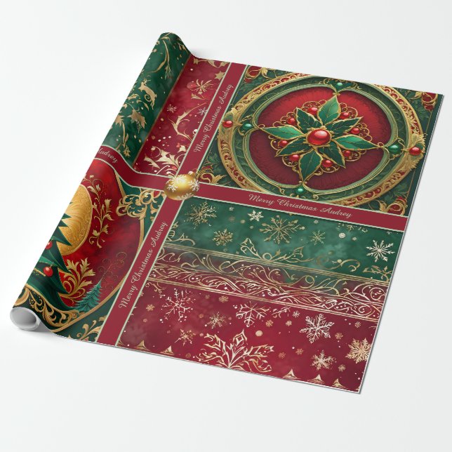 Papel de embrulho de Natal ornamentado com texto (Desenrolado)