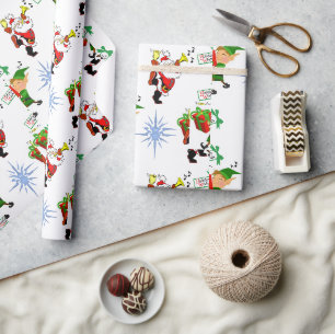 Papel de embrulho de Natal Papai Noel Elfo Boneco
