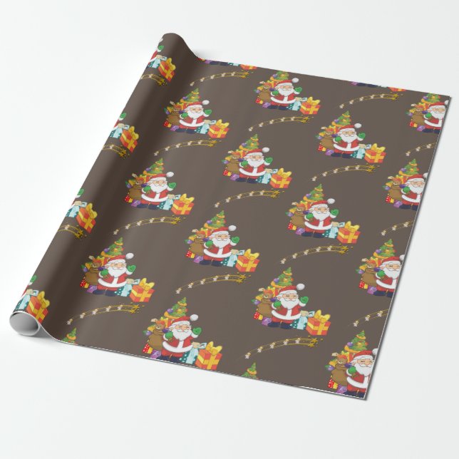 Papel de embrulho de Natal Papai Noel Estrela Dour (Desenrolado)