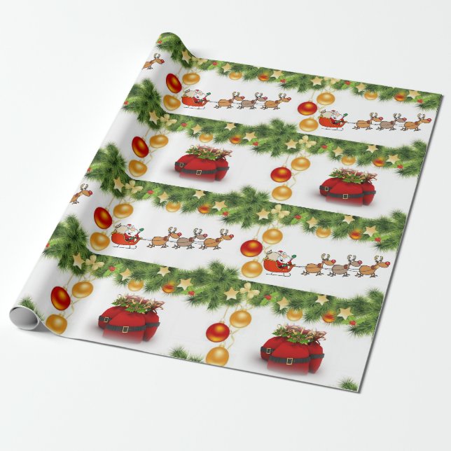 Papel de embrulho de Natal Papai Noel Trenó (Desenrolado)