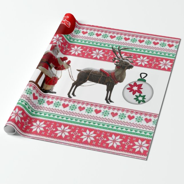 Papel de embrulho de Natal Papai Noel Trenó (Desenrolado)