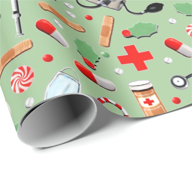 Papel de embrulho de Natal para médico ou enfermei (Ponta do rolo)