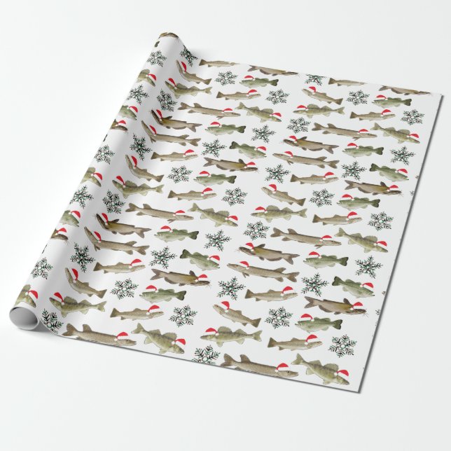Papel de embrulho de Natal, peixe, pescador (Desenrolado)