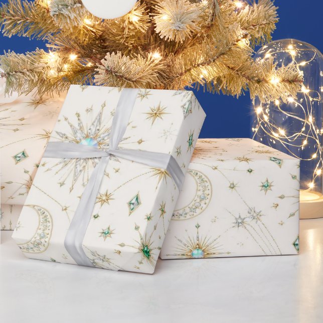 Papel de embrulho de Natal Pérola Aqua Celestial (Feriados)