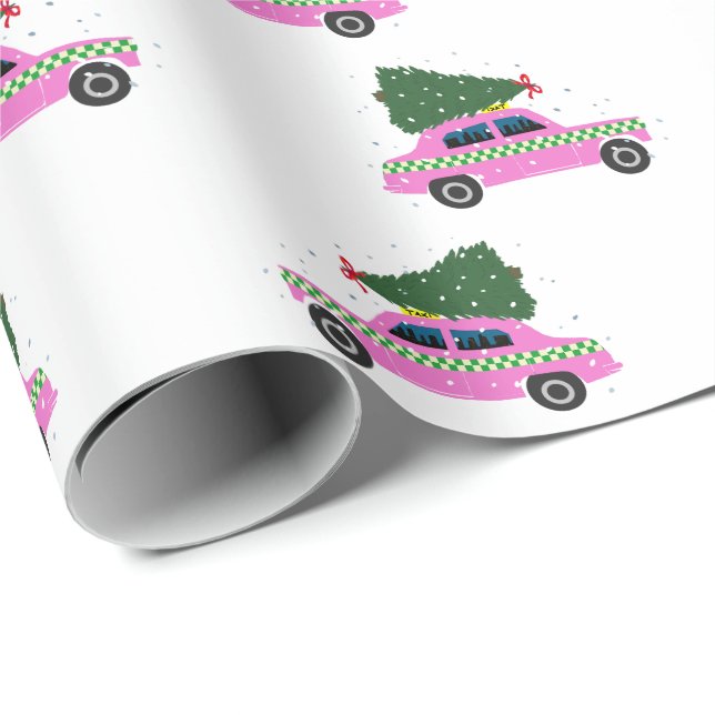 Papel de embrulho de Natal Pink Cab Taxi (Ponta do rolo)