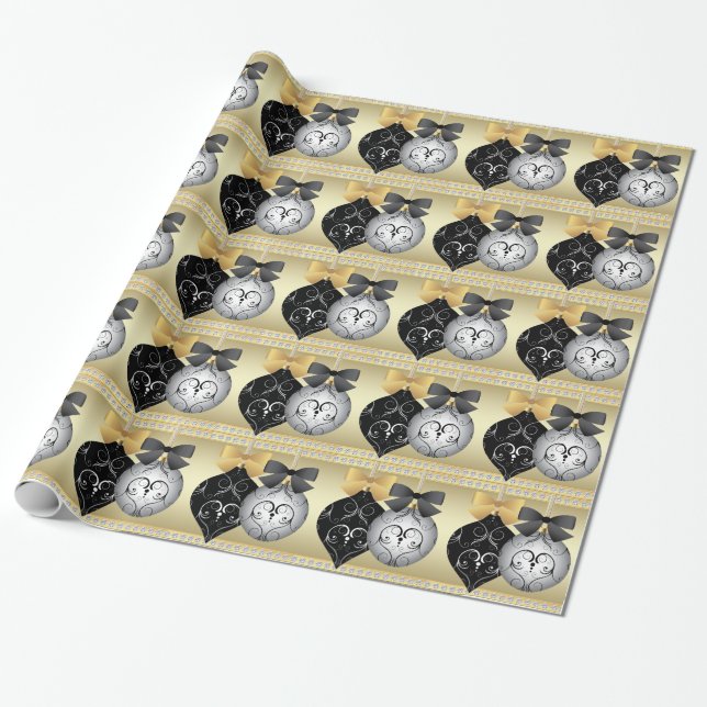 Papel de embrulho de Natal prateado e dourado eleg (Desenrolado)