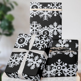 Papel de embrulho de Natal preto com monograma de 