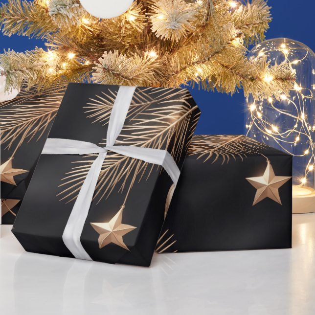 Papel de embrulho de Natal Preto Dourado de Luxo | (Feriados)