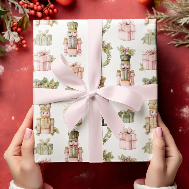 Papel de embrulho de Natal quebra-nozes rosa paste (Criador carregado)