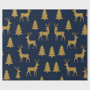 Papel de embrulho de Natal Rena Elegante Azul Mari